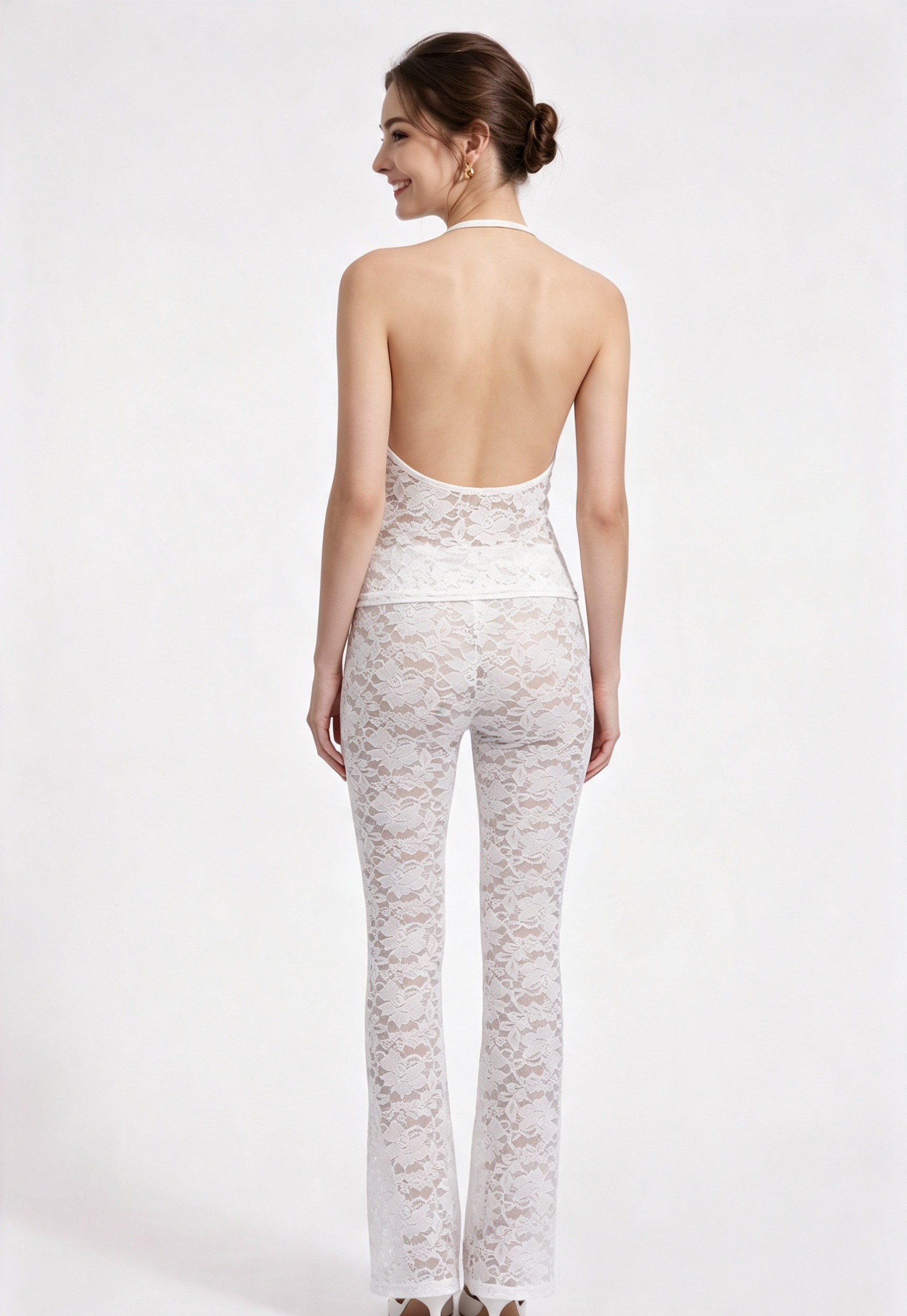 20260807165956_451_34 WHITE SHEER LACE HALTER TWO-PIECE SET - FLARED PANTS