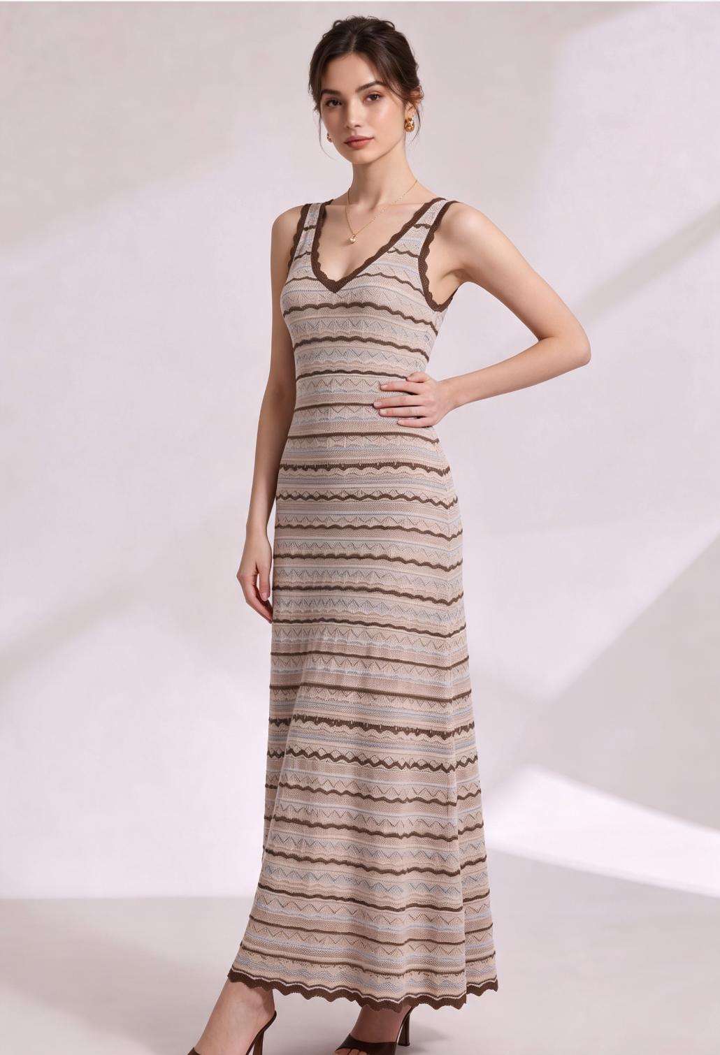 20260810152020_463_34 BEIGE CROCHET KNIT A-LINE MAXI DRESS
