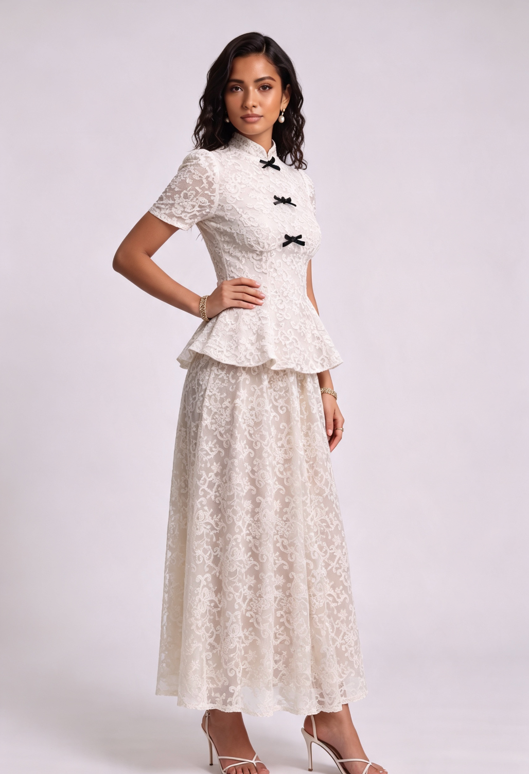 20260811135546_487_34 IVORY LACE PEPLUM TOP & A-LINE MAXI SKIRT SET