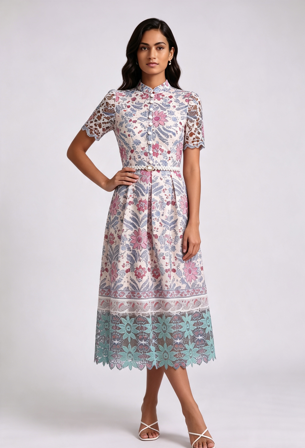 20260811141613_492_34 CREAM GUIPURE LACE A-LINE WEDDING GUEST DRESS