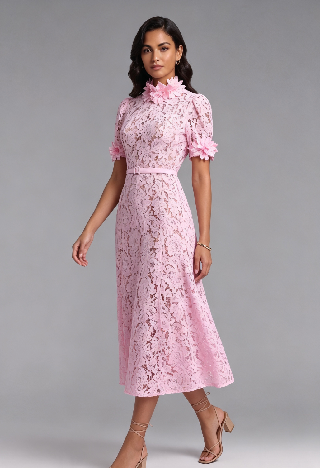 20260811144201_502_34 PINK FLORAL LACE A-LINE MIDI DRESS FOR WEDDING GUEST