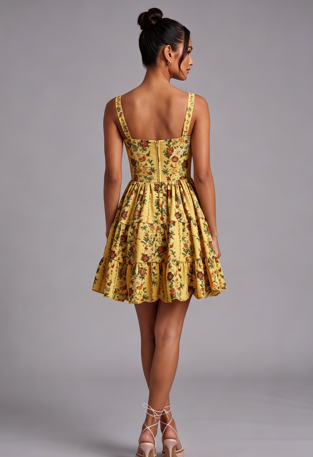 20260811155310_516_34 YELLOW FLORAL A-LINE FIT-AND-FLARE MINI DRESS