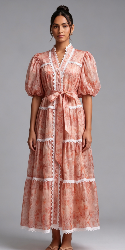 20260812135402_532_34 PEACH ORGANZA A-LINE TIERED MAXI DRESS BOTANICAL FLORAL