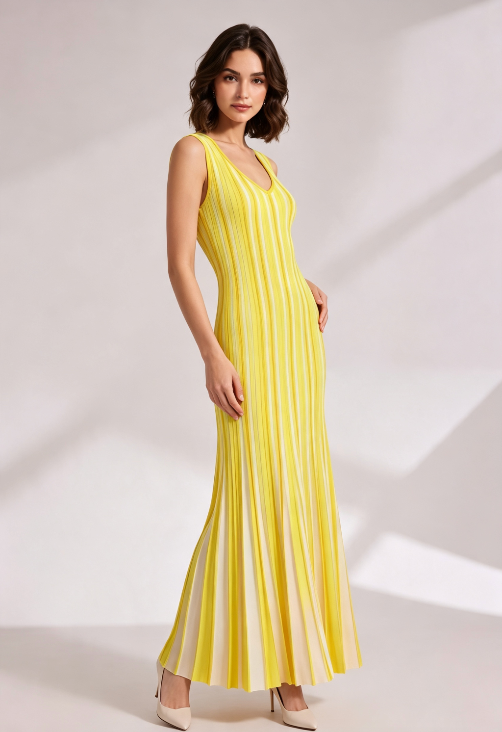 20260814141048_568_34 YELLOW VERTICAL STRIPE MAXI DRESS FOR SUMMER