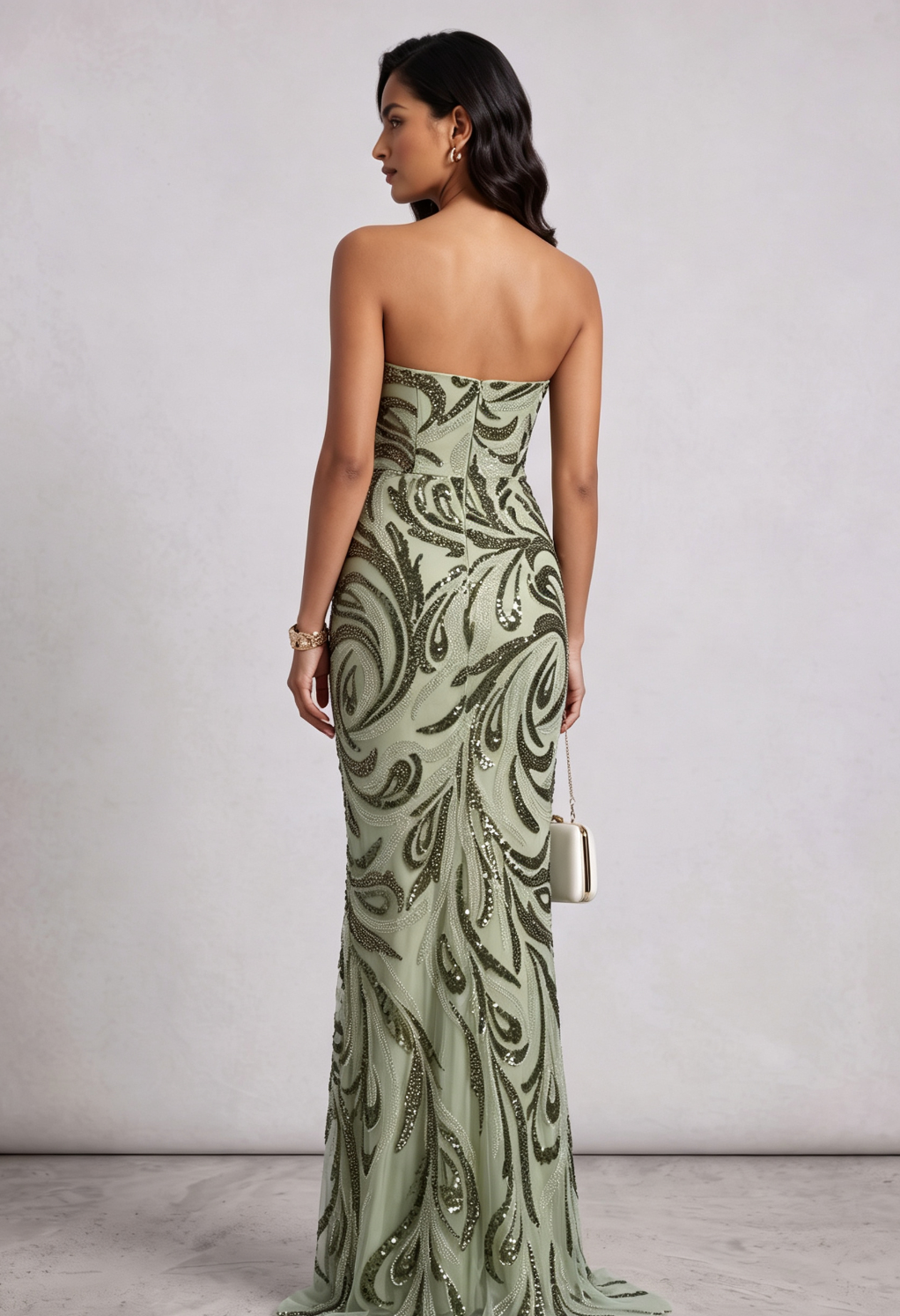 20260818135633_592_34 SAGE GREEN ONE-SHOULDER SEQUIN GOWN FOR EVENING
