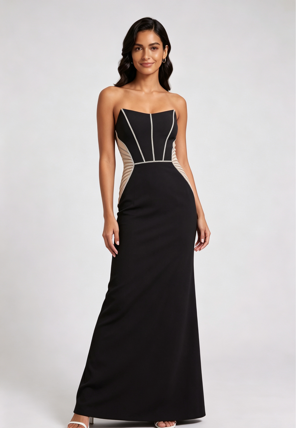 20260818140050_593_34 BLACK LACE-UP BACK MAXI DRESS EMBELLISHED MESH EVENING