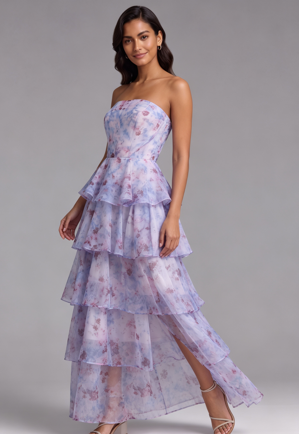 20260818142003_602_34 FLORAL STRAPLESS TIERED MAXI DRESS FOR WEDDING GUEST