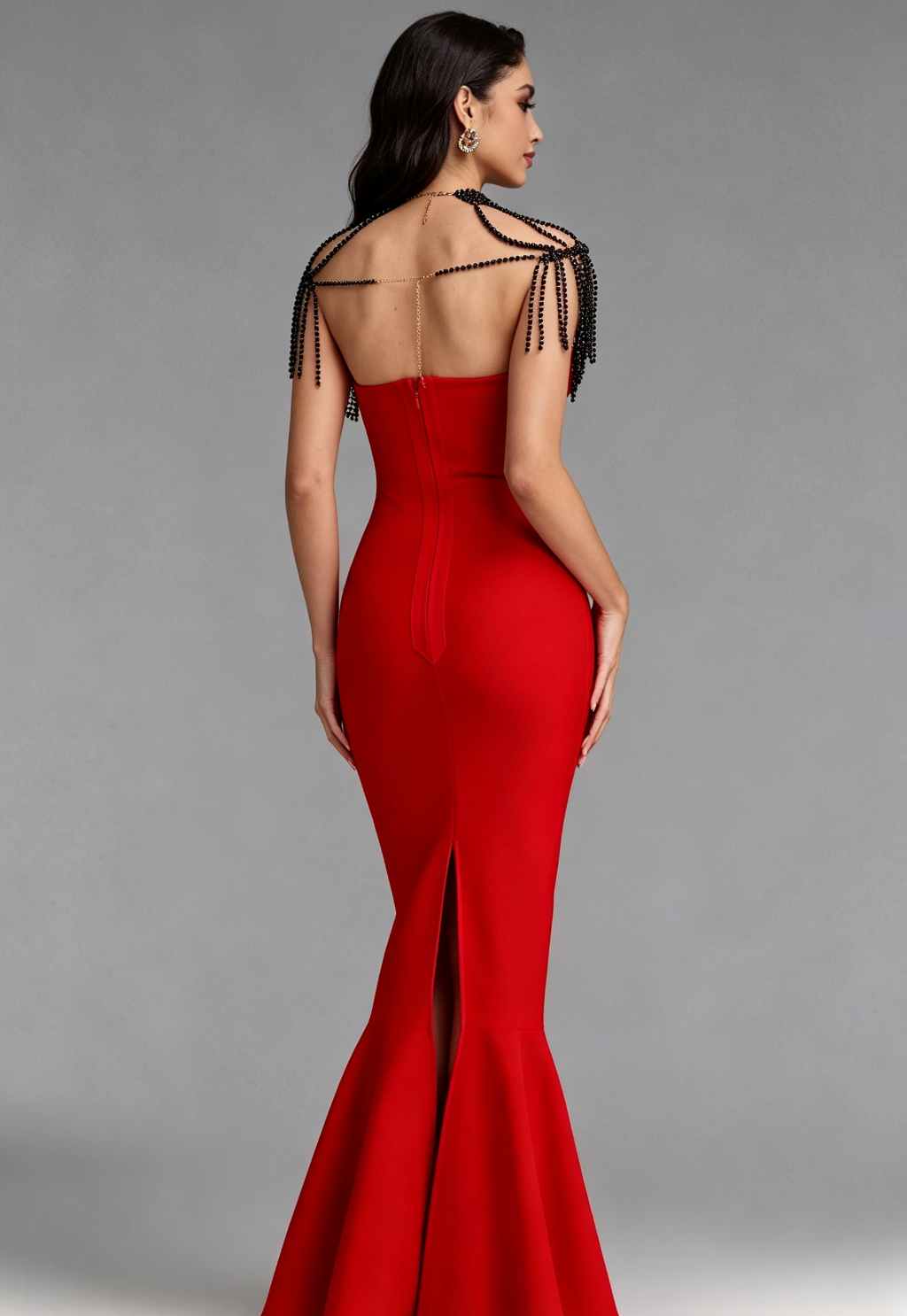 20260818144921_612_34 RED MERMAID BEADED FRINGE EVENING GOWN