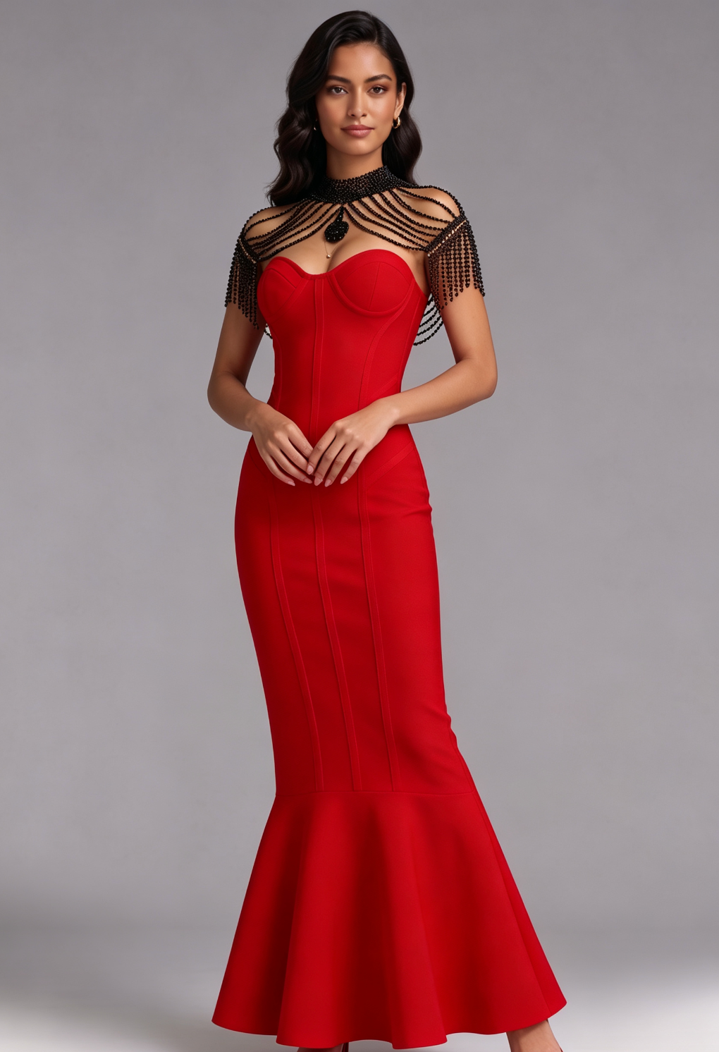 20260818145120_613_34 RED MERMAID BEADED FRINGE EVENING GOWN