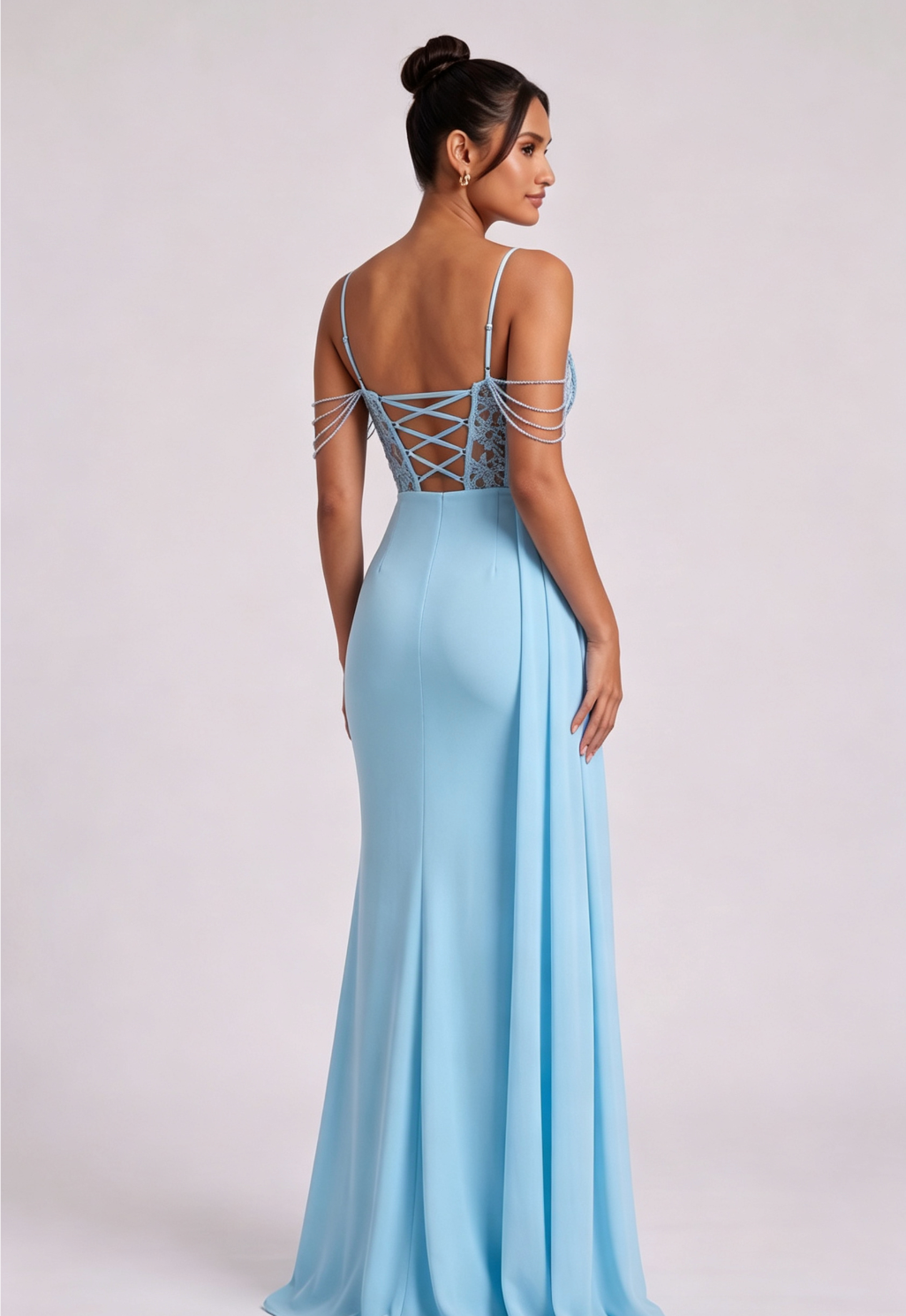 20260819140650_628_34 LIGHT BLUE COLD SHOULDER LACE MAXI DRESS FOR WEDDING GUEST