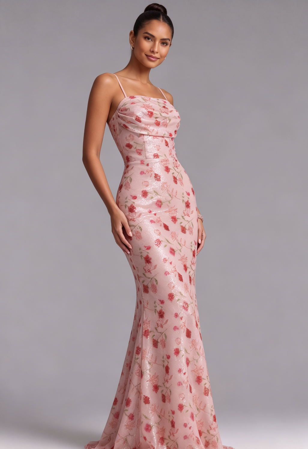 BLUSH PINK SEQUIN MERMAID GOWN, LACE-UP BACK, PROM