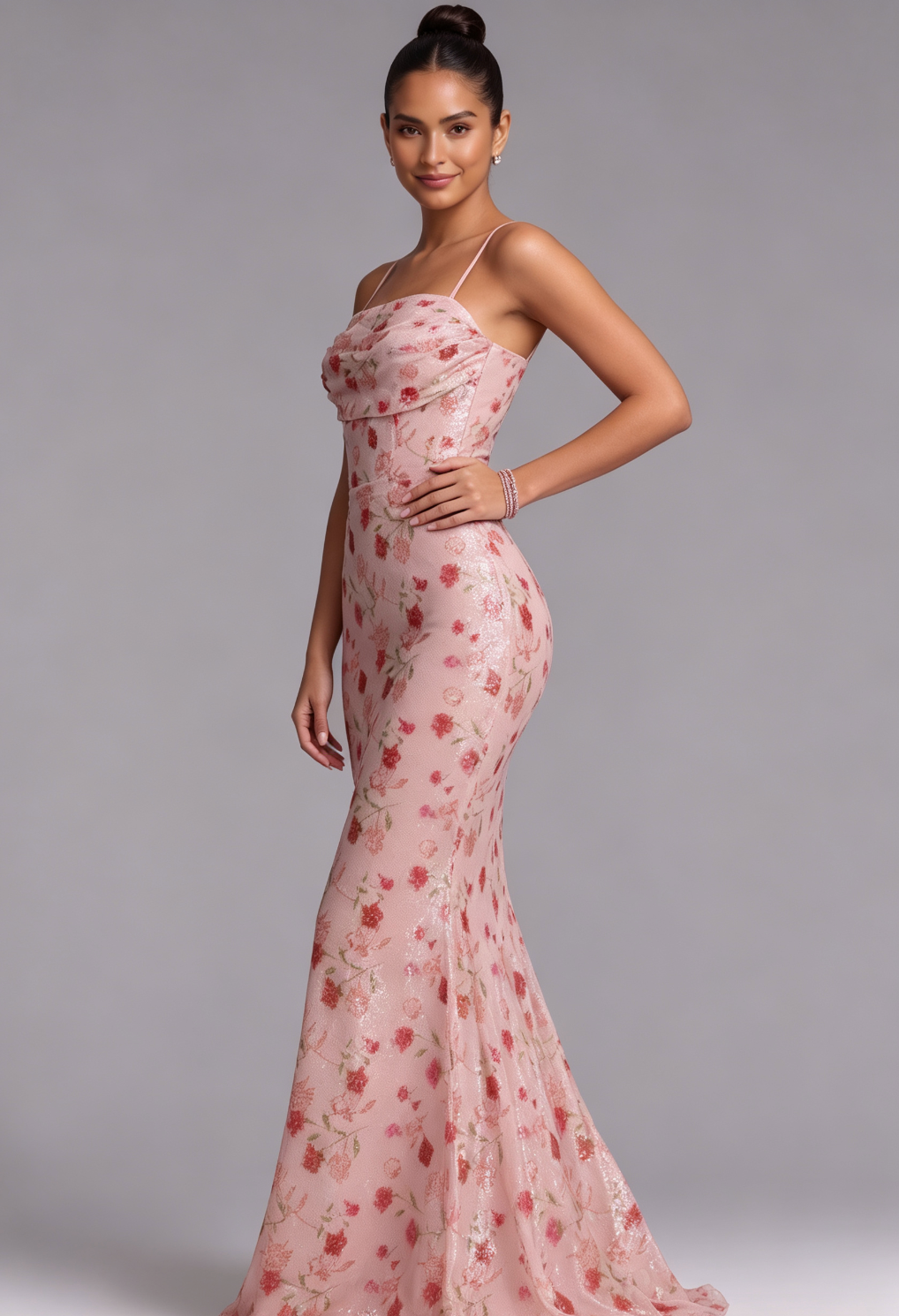 BLUSH PINK SEQUIN MERMAID GOWN, LACE-UP BACK, PROM