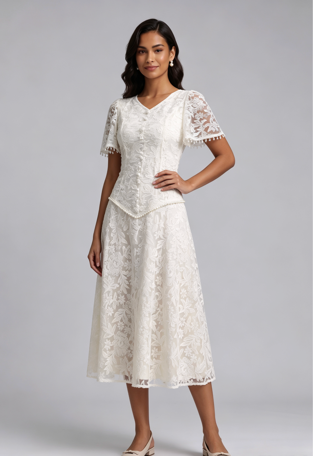20260820134709_636_34 IVORY FLORAL LACE A-LINE WEDDING GUEST DRESS