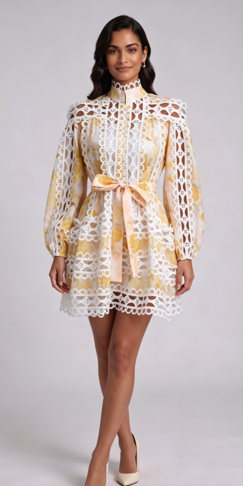 20260820135125_638_34 WHITE YELLOW FLORAL LACE A-LINE MINI DRESS