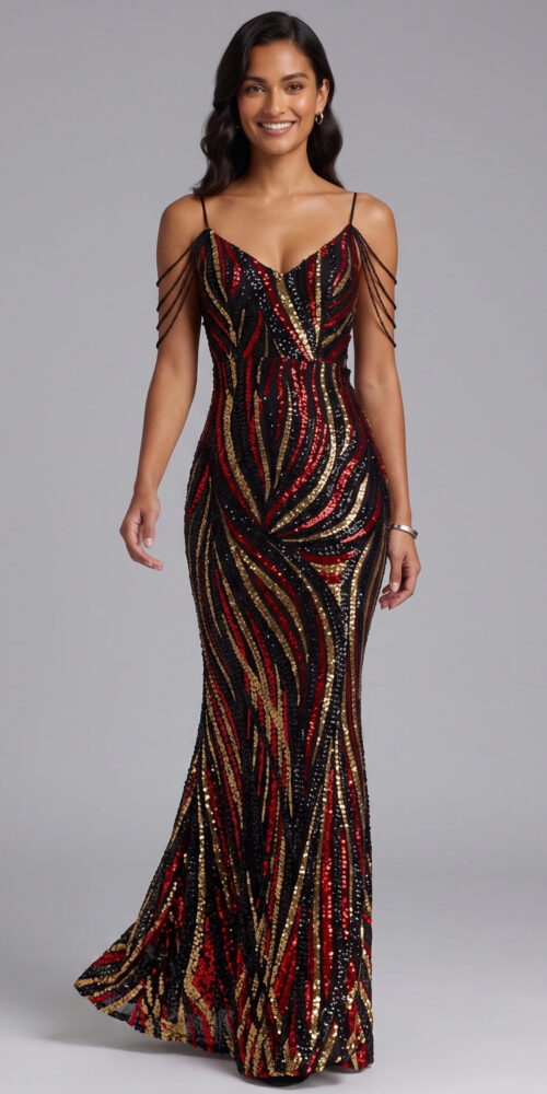 20af60eaa299fd8c SEQUIN COLD SHOULDER MAXI GOWN FOR EVENING
