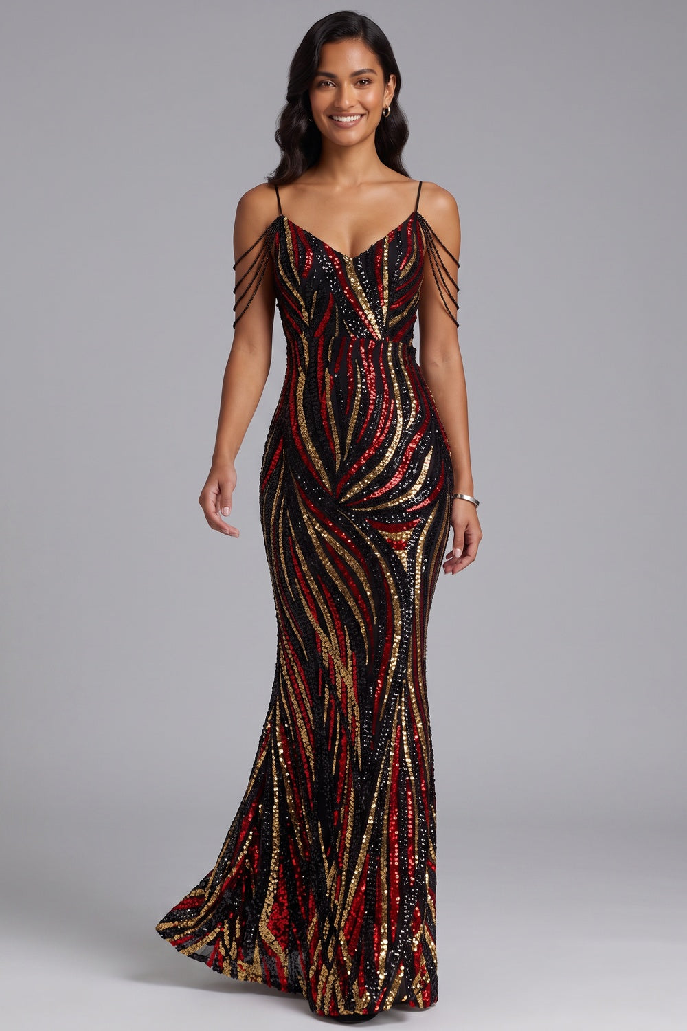 SEQUIN COLD SHOULDER MAXI GOWN FOR EVENING