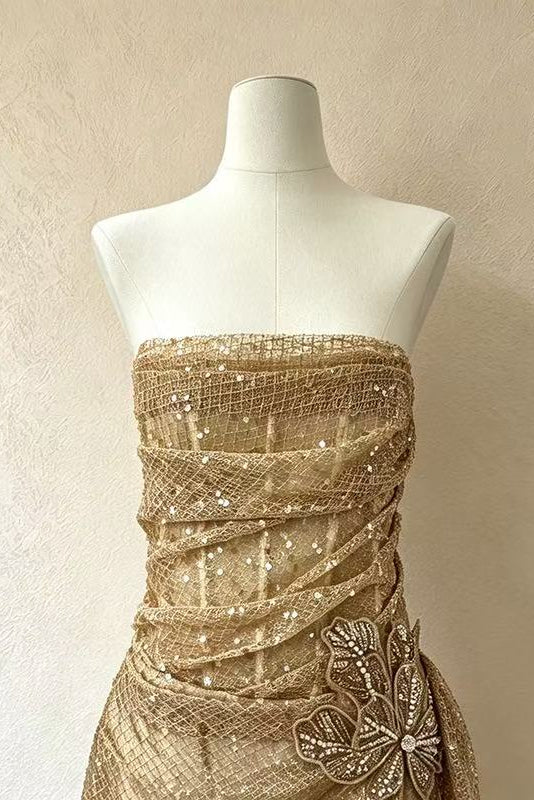 20e52065d075dbd6dd8d407c4332c7d8 STRAPLESS SEQUIN 3D FLOWER BODYCON MINI DRESS