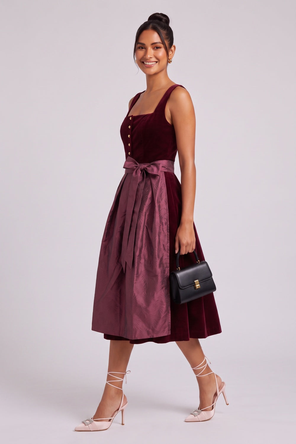 21076989e8fa77e2 BURGUNDY VELVET A-LINE DIRNDL DRESS W/ APRON
