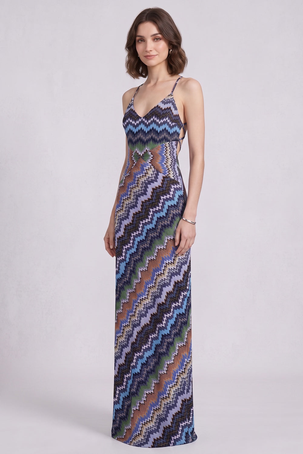 211a046e650e998d BLUE CHEVRON KNIT MAXI DRESS FOR WEDDING GUEST