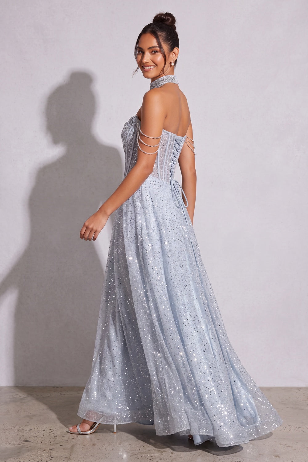 21351b1ee7e1b6d3 ICE BLUE GLITTER TULLE A-LINE PROM GOWN