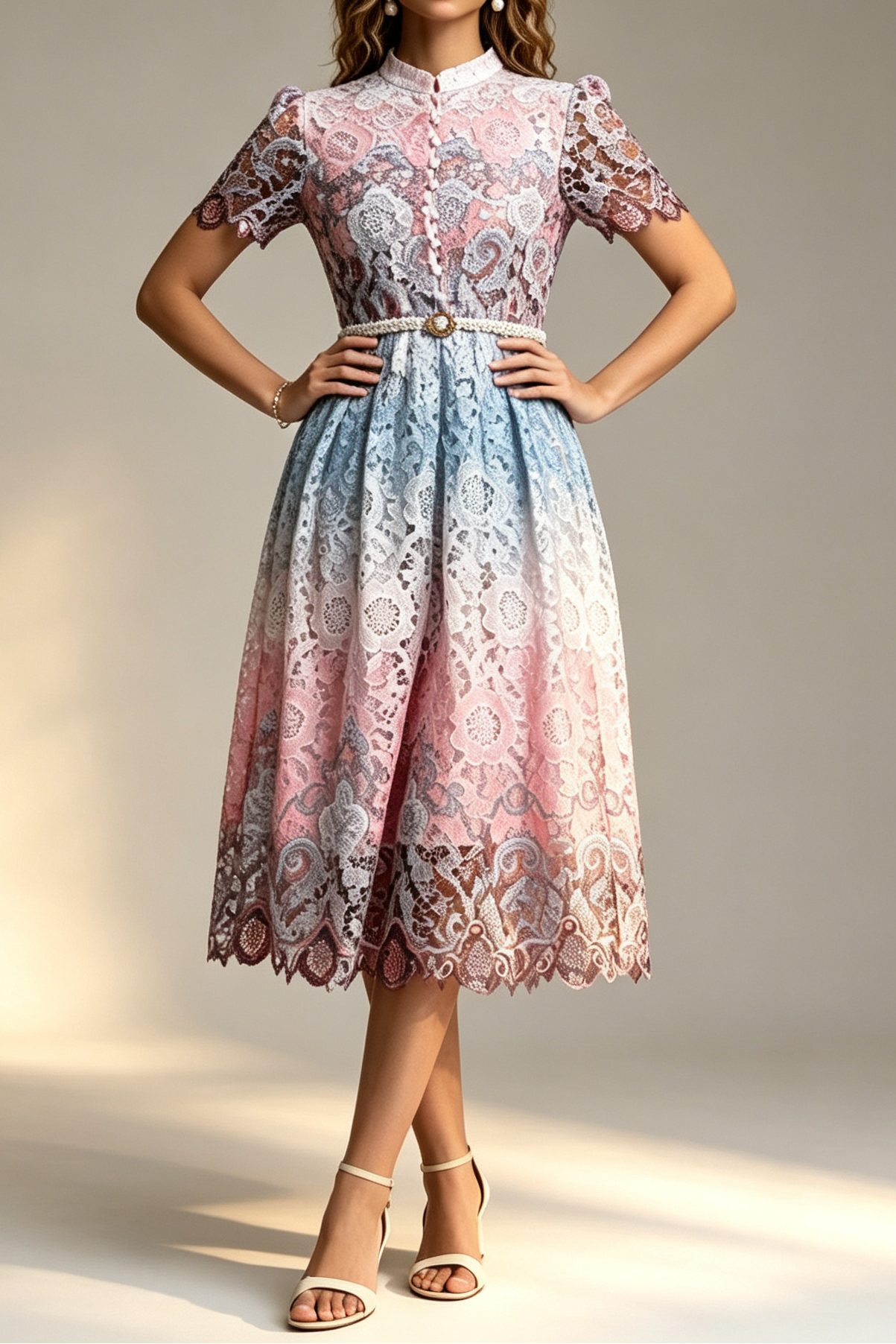 21_6dea63d4-9554-43d6-a4fb-536afd91b2bc OMBRE FLORAL LACE MIDI DRESS | STAND COLLAR PUFF SLEEVE A-LINE