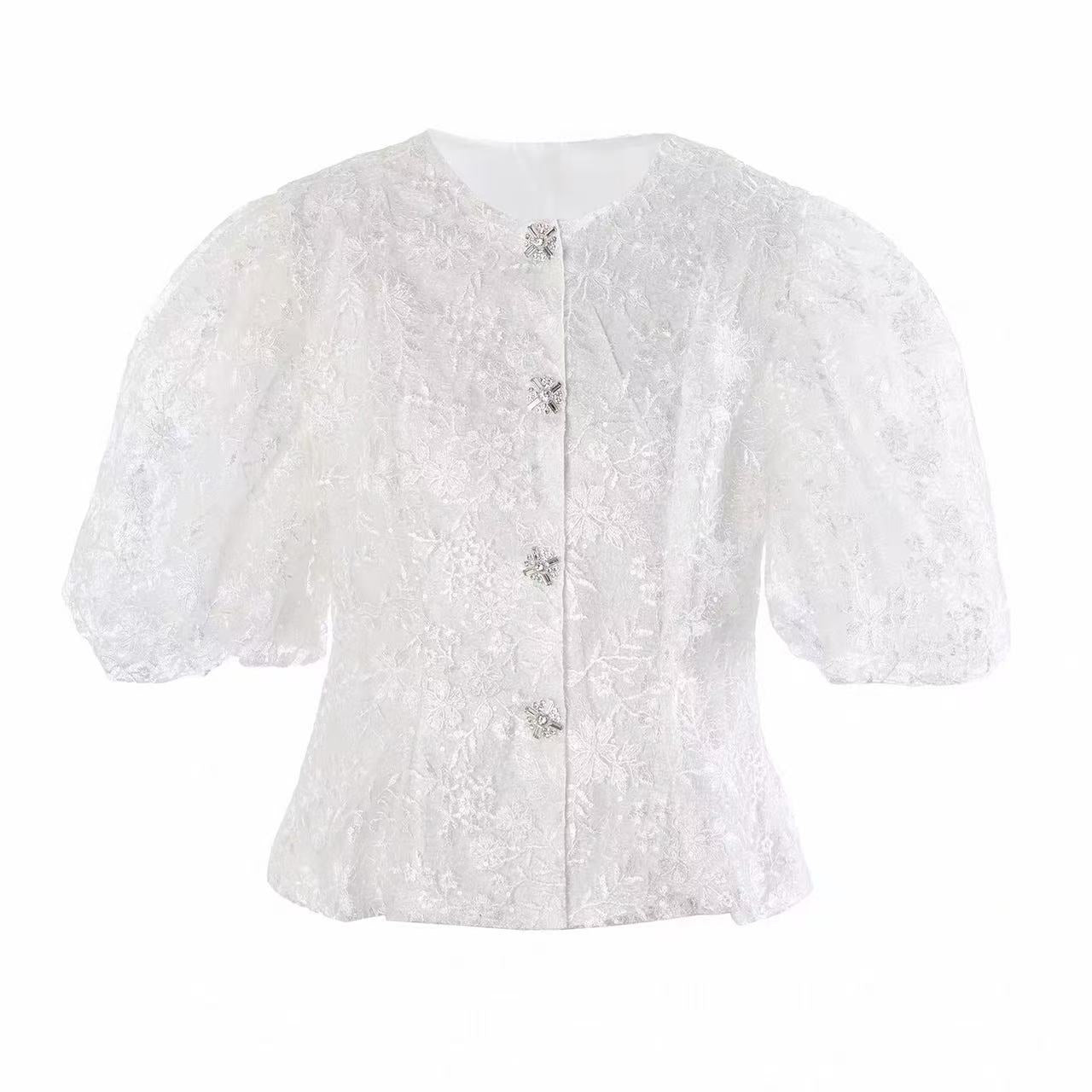 21c890db782fac56d3e3ce88cfe32f40 LACE PUFF SLEEVE CROP JACKET & TIERED TULLE MINI SKIRT SET