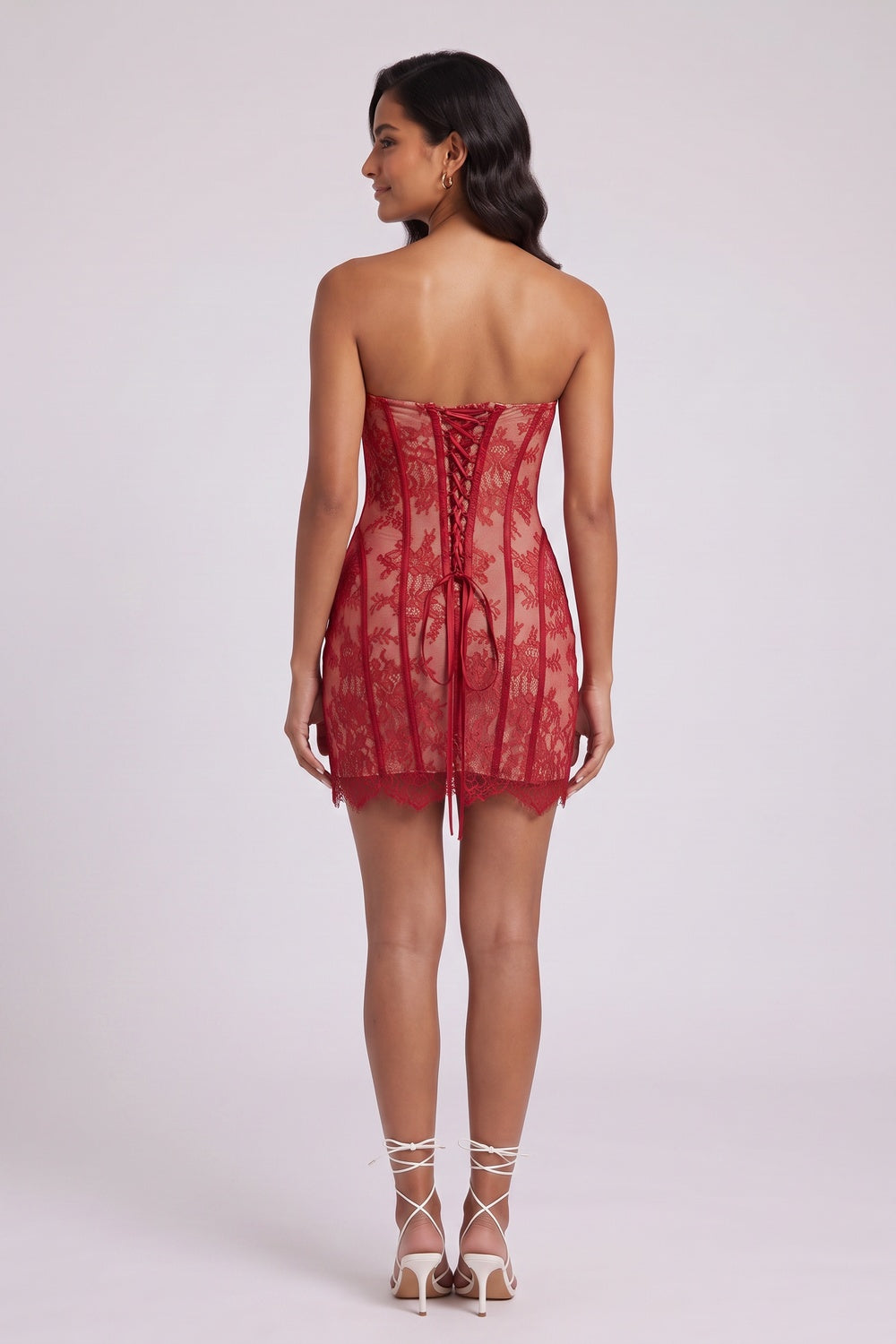 2206eb7f601fa3f0 RED LACE BODYCON CORSET DRESS