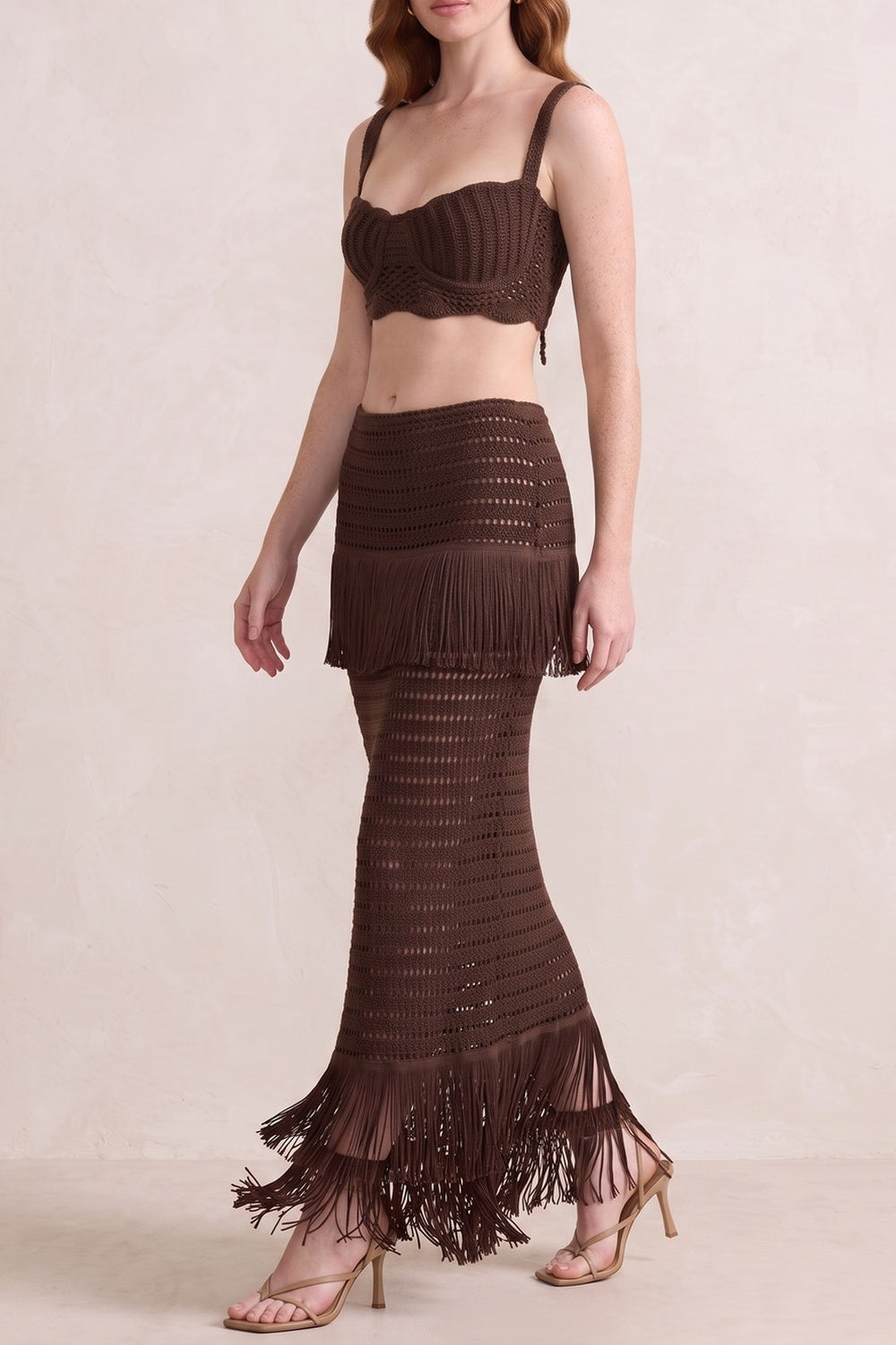 22457d0073aeb4d3 CROCHET FRINGE 2PC SET: CAMI CROP TOP & MERMAID MAXI SKIRT