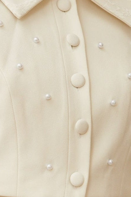 23025-10-13MR-21665 PEARL COLLAR CROP BLAZER & PLEATED MIDI SKIRT SET