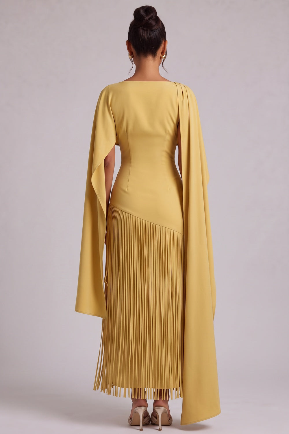 2376e54e7a0c0288 YELLOW FRINGE CAPE MAXI DRESS FOR EVENTS