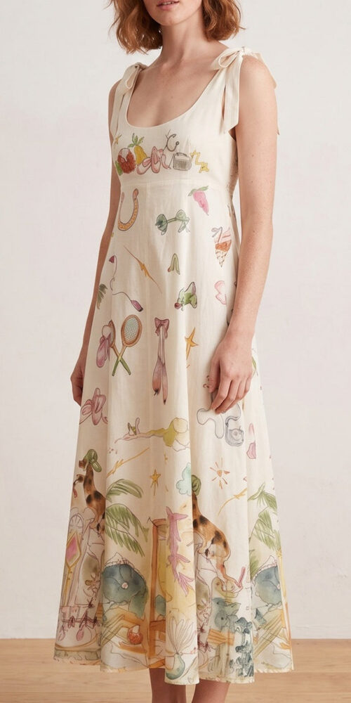 239223633f3ba5d4 BOW STRAP WHIMSICAL MIDI DRESS FOR WEDDING GUEST