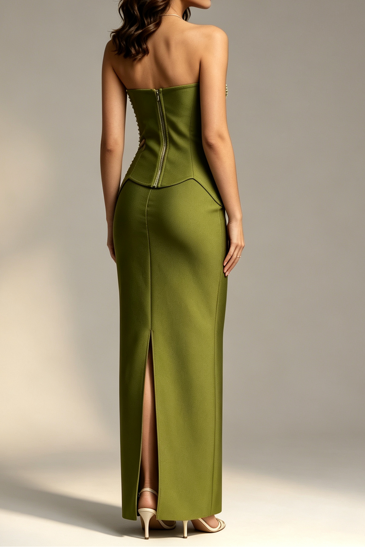 23_00d83fc5-f93d-4381-8fa9-245fd640540a OLIVE GREEN STRAPLESS BEADED MERMAID FORMAL GOWN