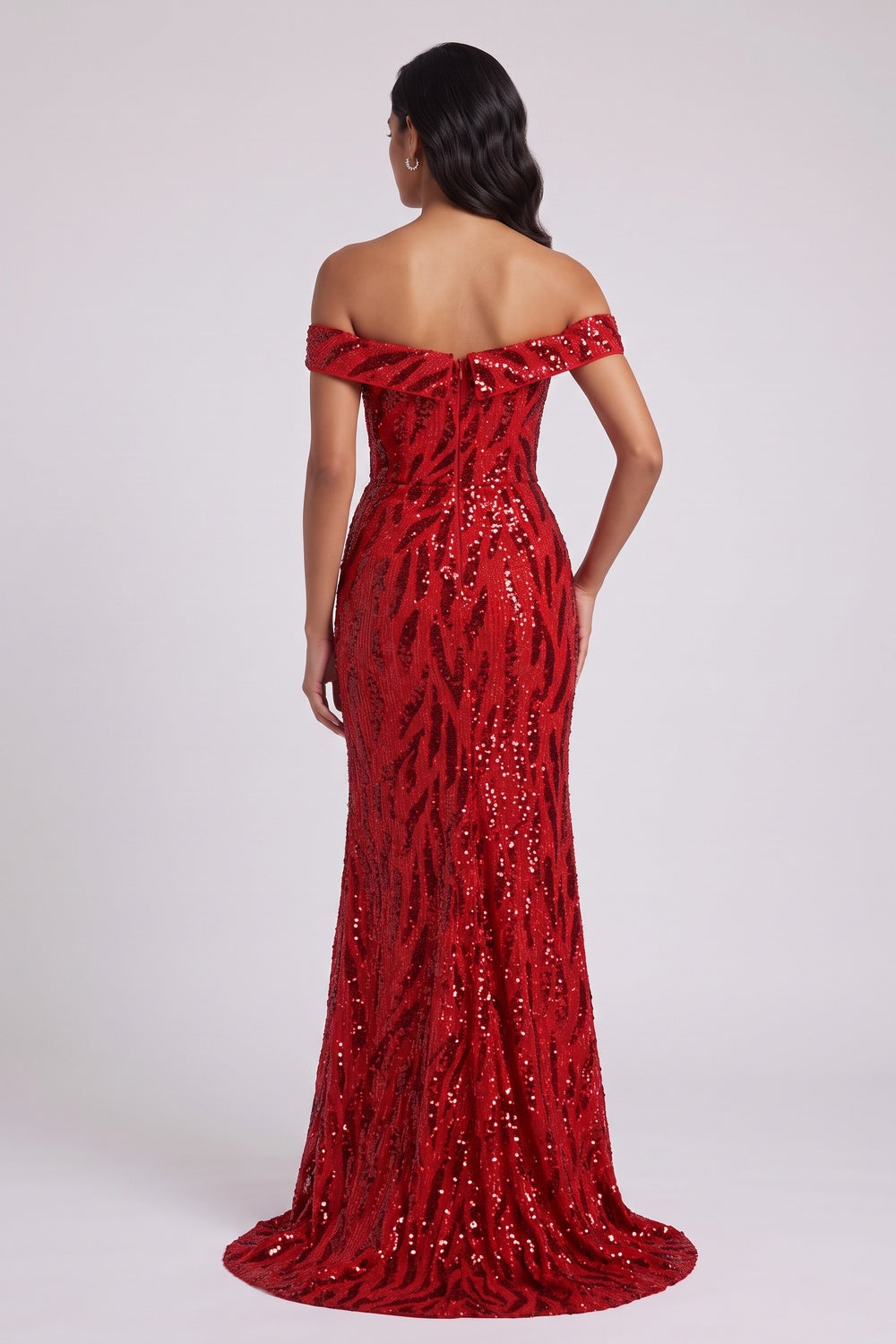 23e1edefb462a12e RED SEQUIN OFF-SHOULDER MERMAID EVENING GOWN