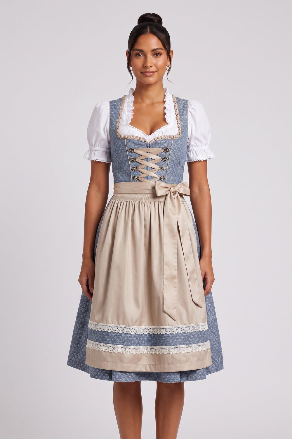 24635e7c088db22c DUSTY BLUE JACQUARD FIT-AND-FLARE DIRNDL DRESS SET