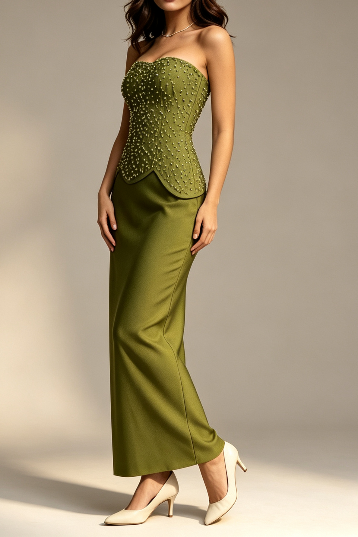 24_9b7c1a81-fbdf-4ceb-87ce-db8bbba18a6f OLIVE GREEN STRAPLESS BEADED MERMAID FORMAL GOWN