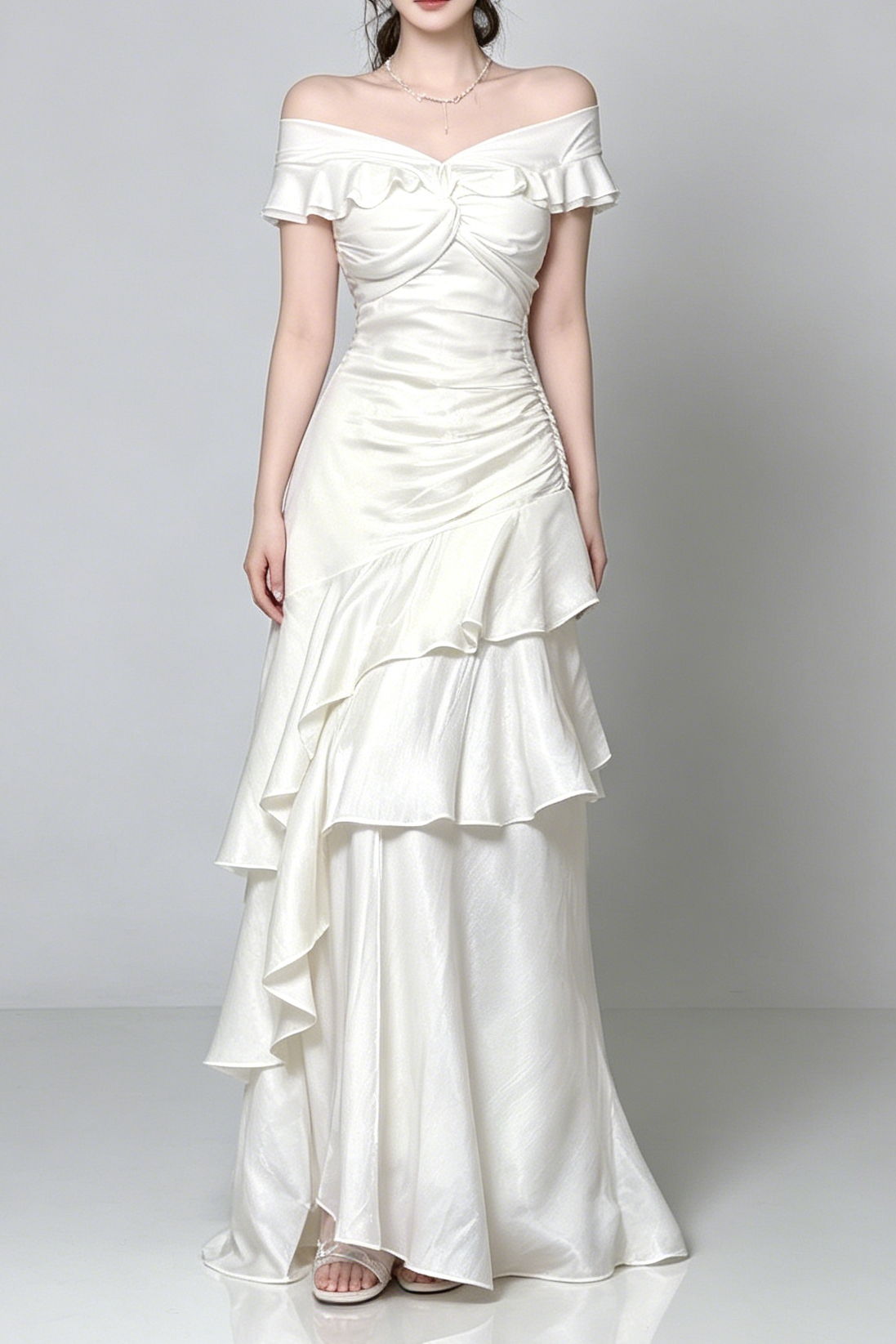 24_cbb9da89-aa39-455c-8f7e-8b0d9a7288bb OFF SHOULDER TWIST RUCHED TIERED RUFFLE SATIN MAXI DRESS
