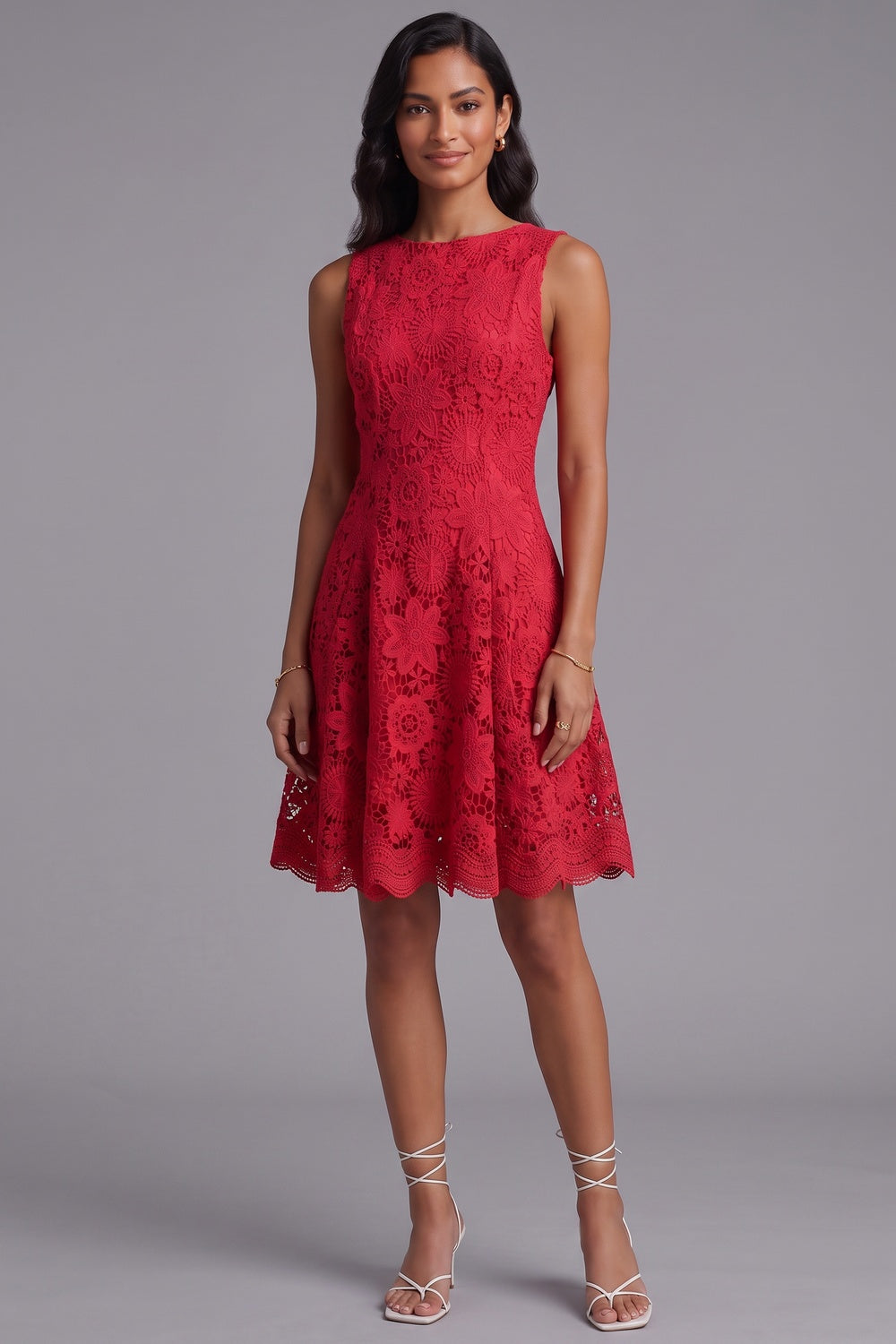 263746355d4a9c64 RED GUIPURE LACE FIT-AND-FLARE WEDDING DRESS