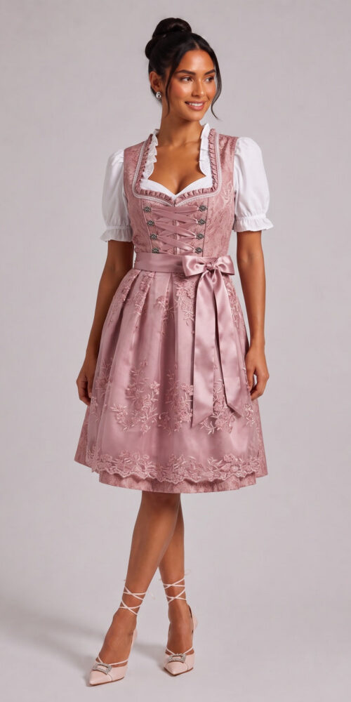 DUSTY PINK BROCADE FIT-FLARE DIRNDL SET