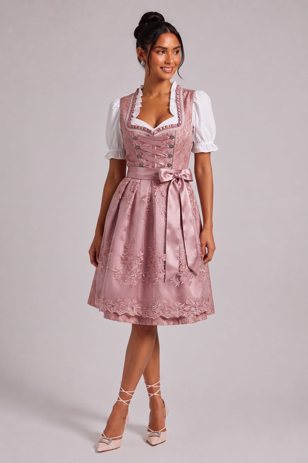 267ece99ad1cfb25 DUSTY PINK BROCADE FIT-FLARE DIRNDL SET