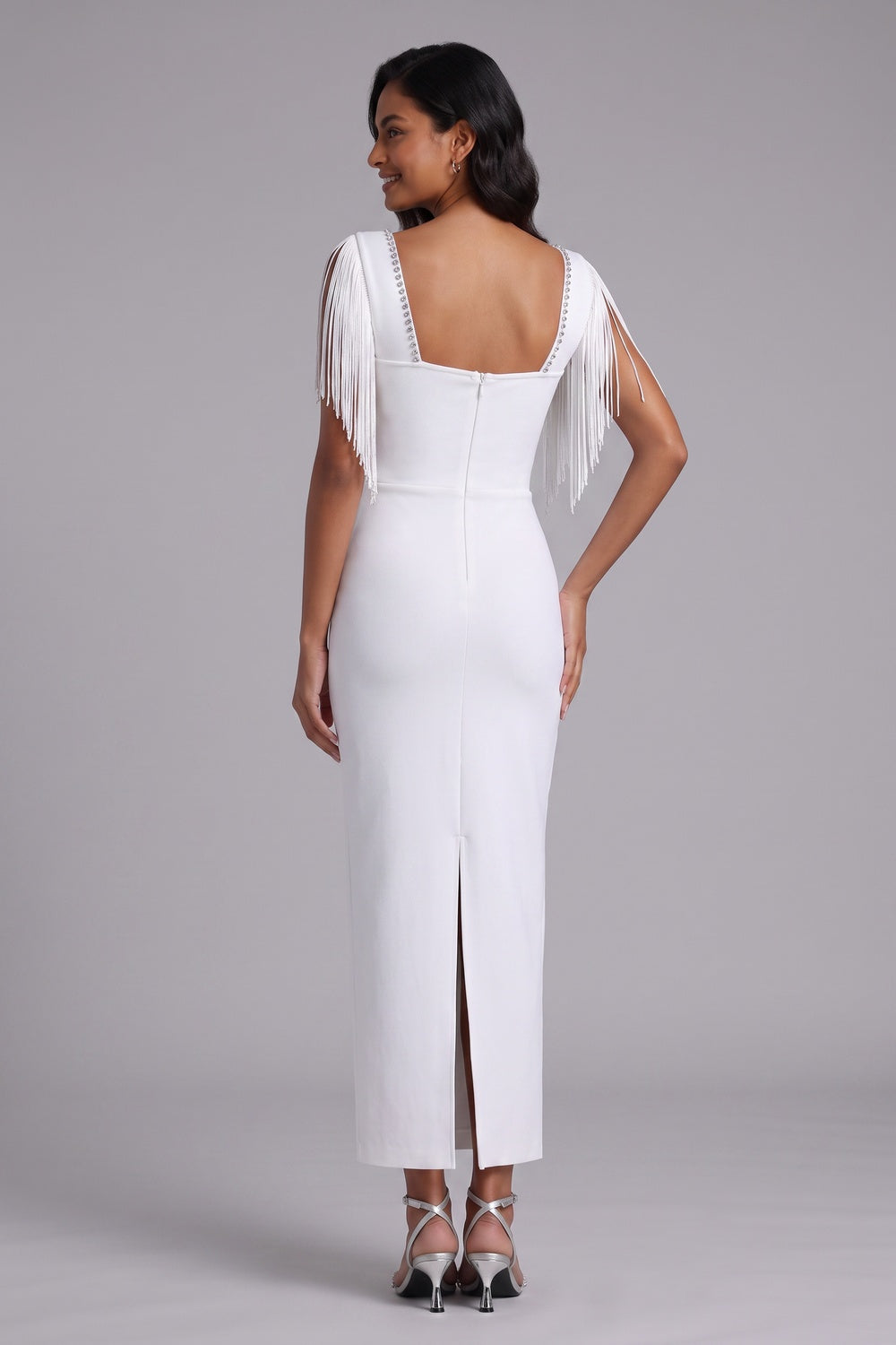 2689b53fe38edfc2 WHITE STRETCH KNIT SHEATH DRESS FOR WORK & EVENTS