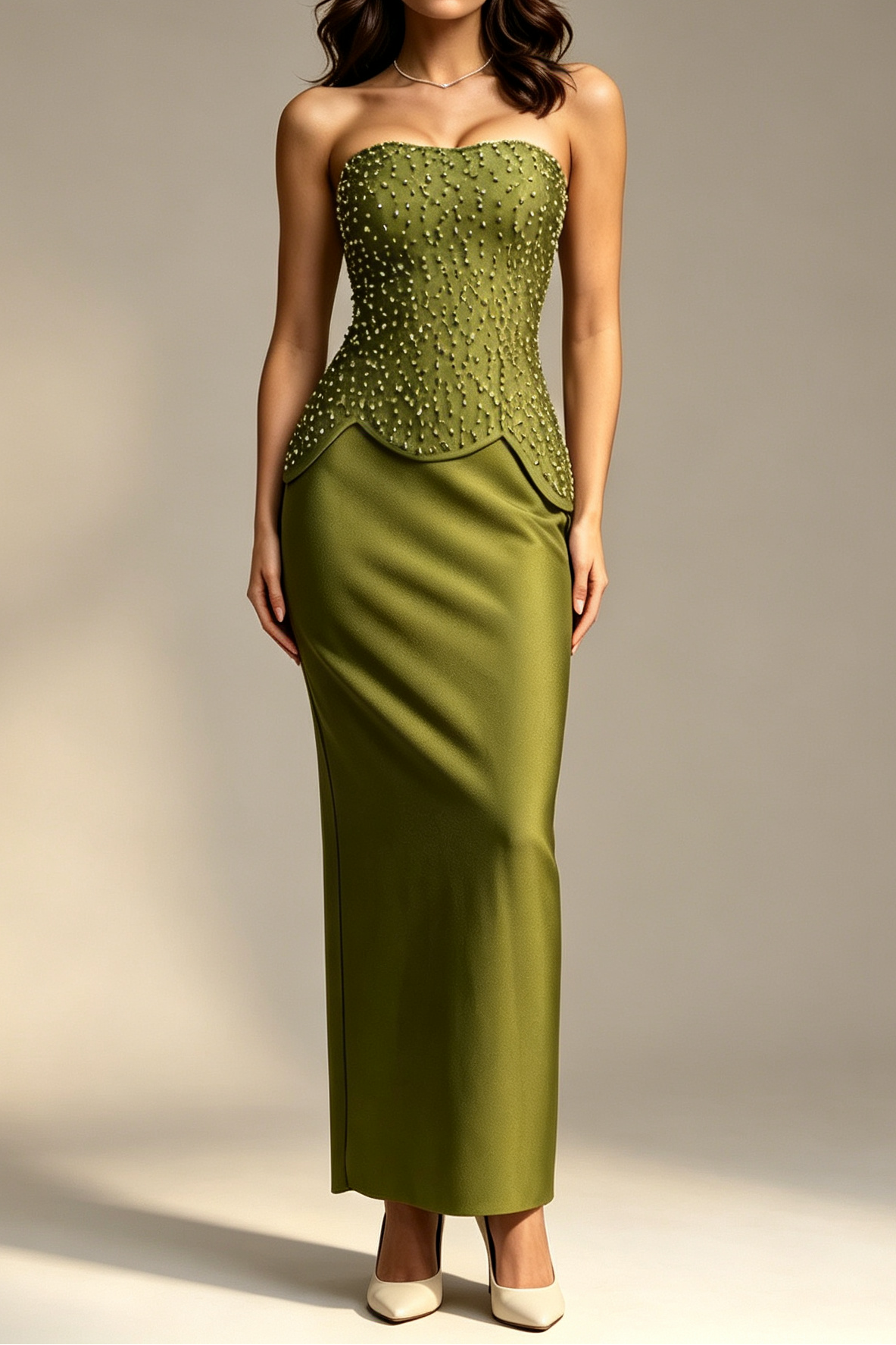26_dbbebadb-76f3-4b08-8b88-2c9eebd3e6e9 OLIVE GREEN STRAPLESS BEADED MERMAID FORMAL GOWN