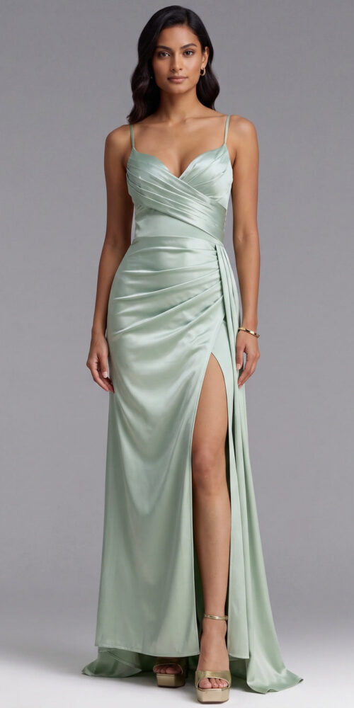 26d0af091e1d375f SAGE GREEN SATIN WRAP MAXI DRESS HIGH SLIT EVENING