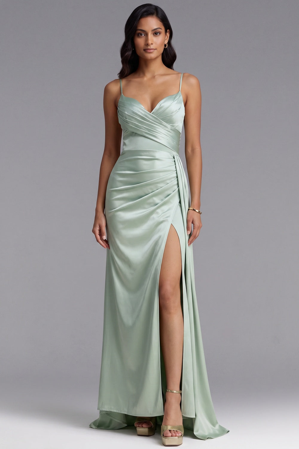 26d0af091e1d375f SAGE GREEN SATIN WRAP MAXI DRESS HIGH SLIT EVENING