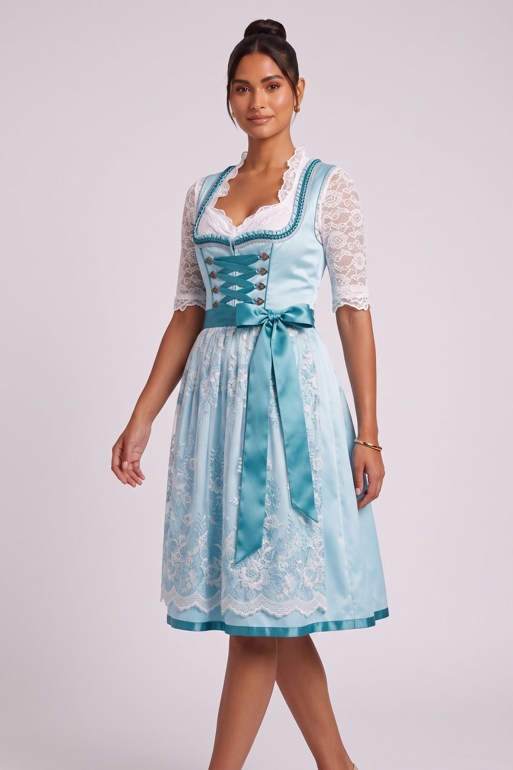 270d03b07bae665e LIGHT BLUE SATIN DIRNDL SET FIT-FLARE WEDDING