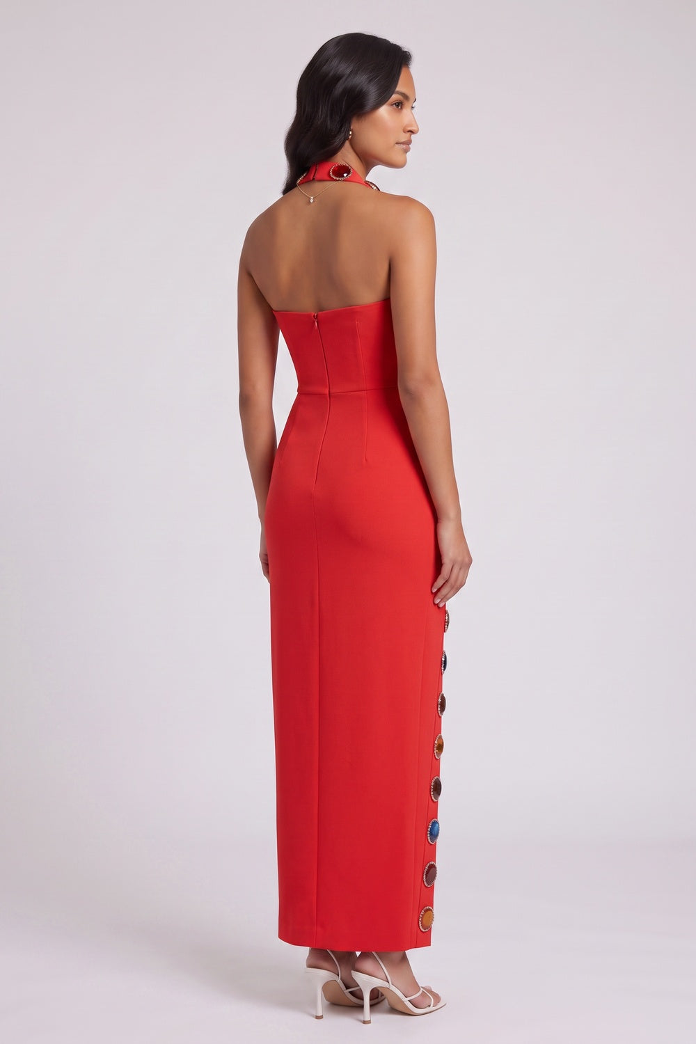 RED HEAVY CREPE COLUMN DRESS FOR EVENTS