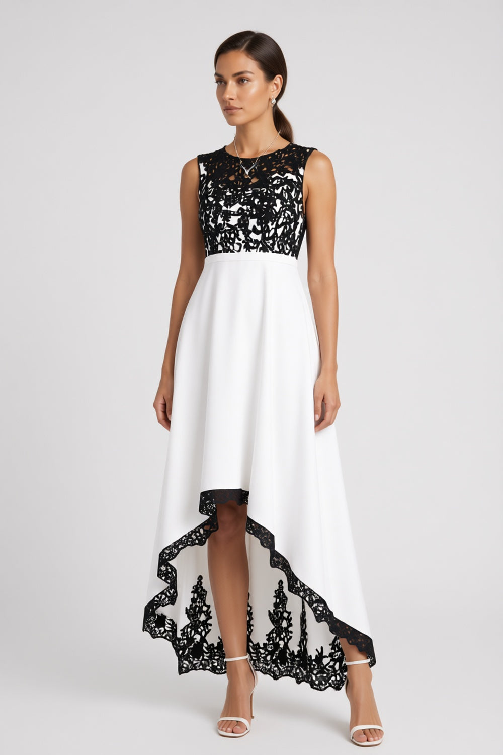 27fa0d0c115d265f FLORAL LACE HIGH-LOW A-LINE EVENING DRESS