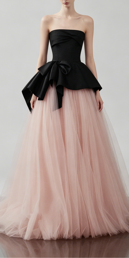 28_9ce455ed-305d-4545-8ff4-7a861572b6f6 STRAPLESS SATIN BOW BALL GOWN PINK TULLE PROM DRESS