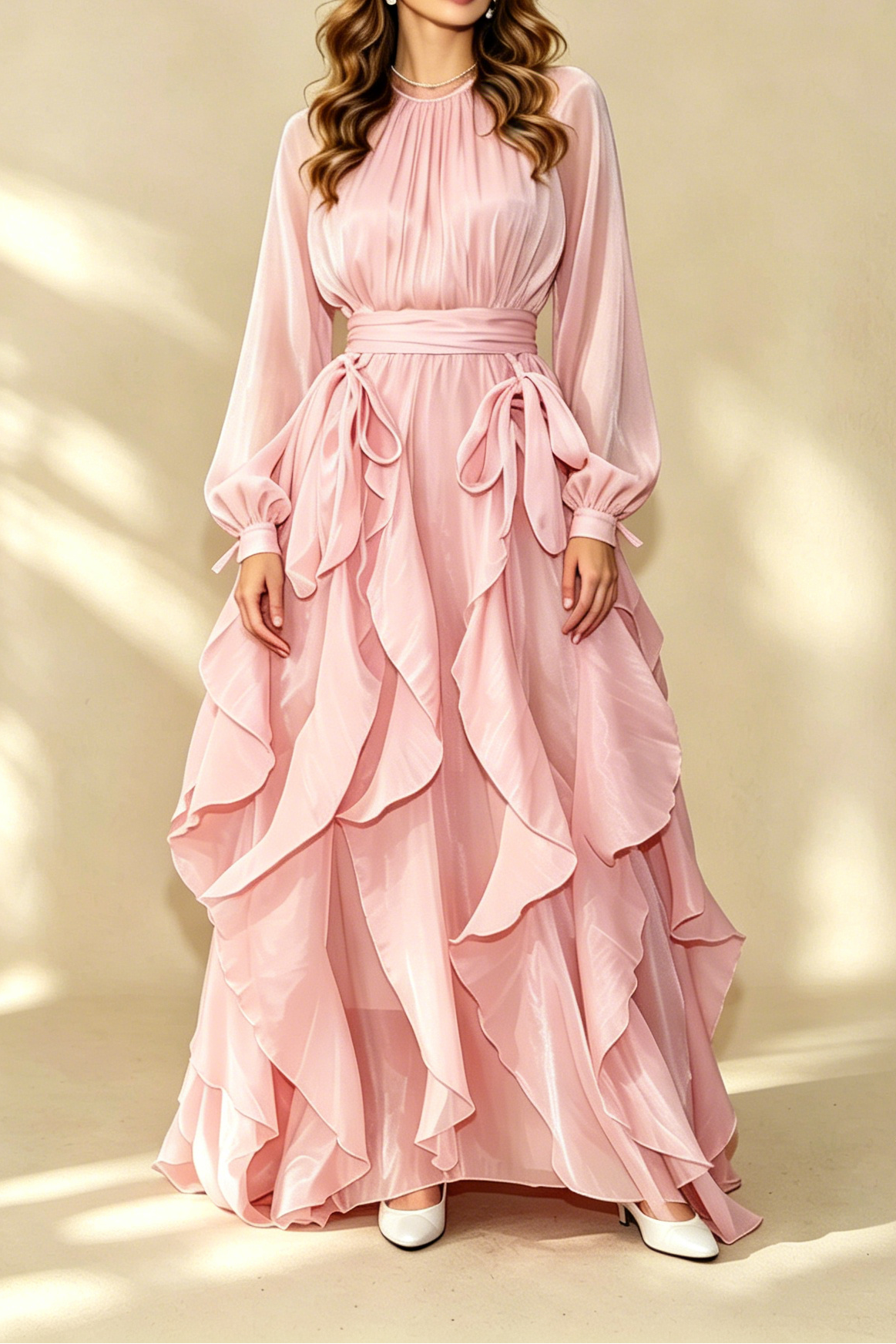 29_6d64c5cd-643a-4198-97d6-5505e0efc7f0 CHAMPAGNE SHIMMER CHIFFON RUFFLED MAXI GOWN