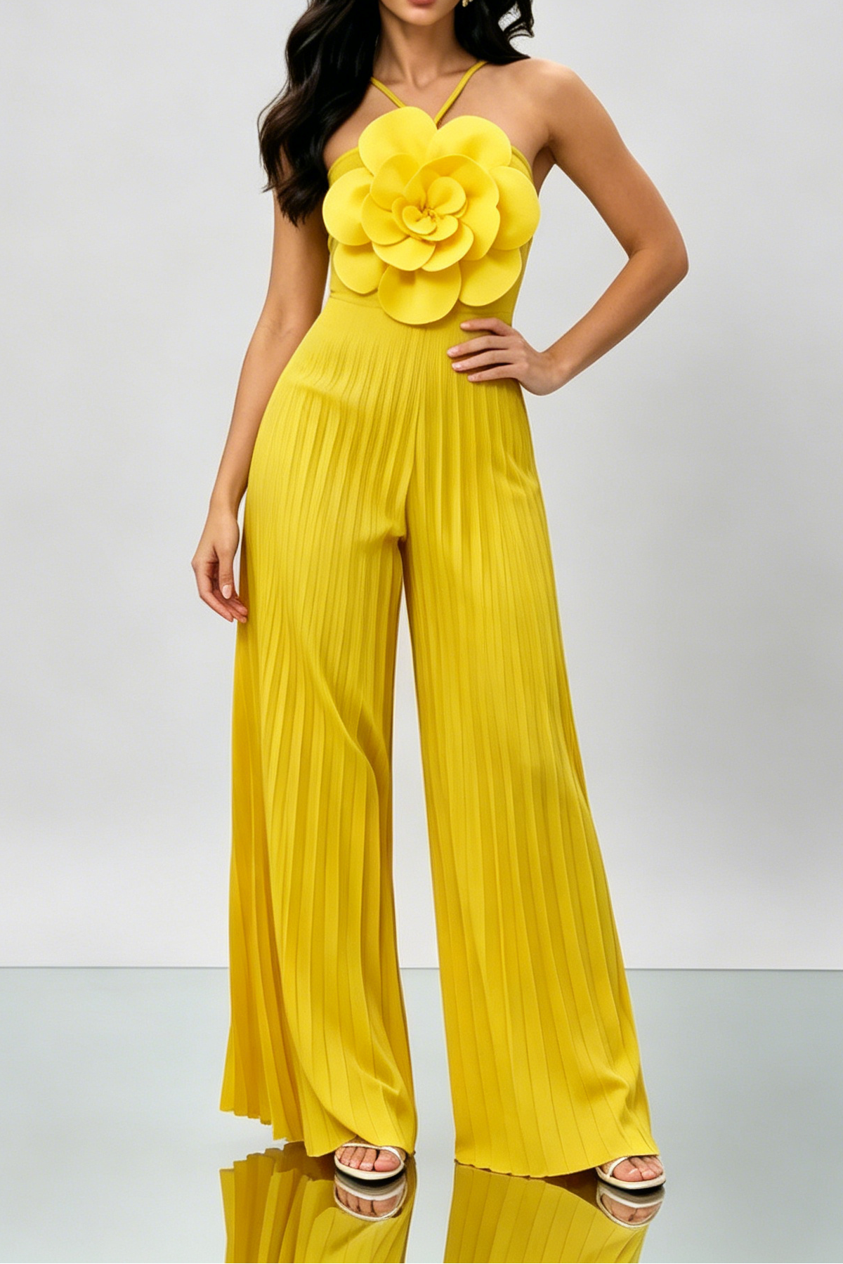 2_01e82342-455c-4aae-8215-dfdb76076a33 BRIGHT YELLOW 3D FLORAL HALTER WIDE LEG JUMPSUIT