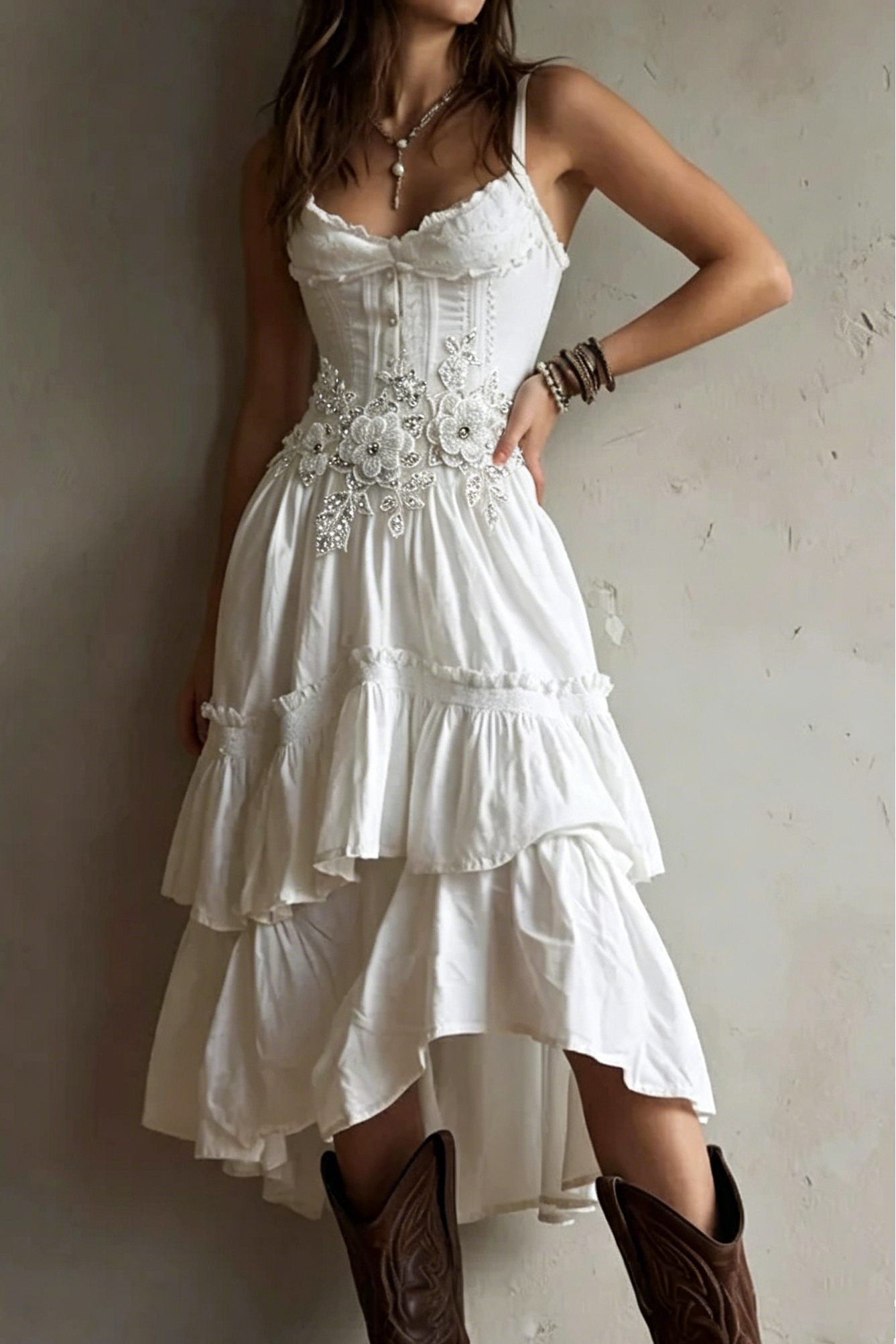 2_0440b211-dcfb-4289-9ac6-f99b13d4606b CORSET LACE TRIM TIERED MIDI DRESS